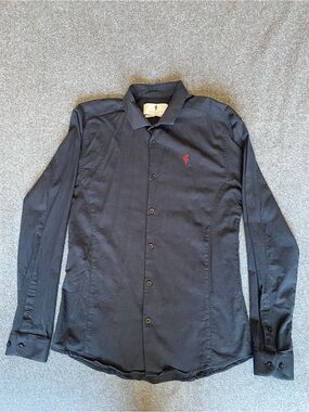Father Sons Black Button-Up Cotton Shirt XL Stretch Slim Fit Dark Academia Goth
